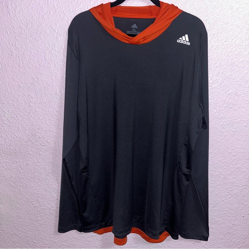 Adidas Men’s XL Drifit Hooded Black and Orange Shirt